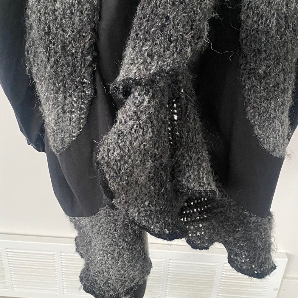 Zone Bleue Paris Black & Grey Ruffled Knit & Cotton Jacket Sz S Artsy Lagenlook - Picture 7 of 12